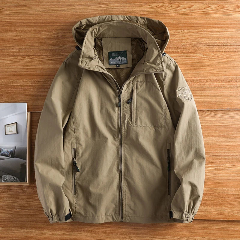 Autumn Men's Hiking Waterproof Jackets – Outdoor Quick Dry Hooded Coats - Khaki, XXL image