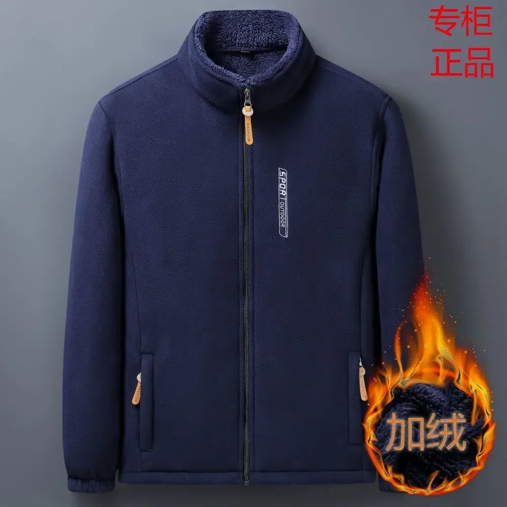 Winter Men Outdoor Fleece Jacket – Cold-Proof &amp; Windproof Casual Coat - Darkblue, XL  40-50KG image