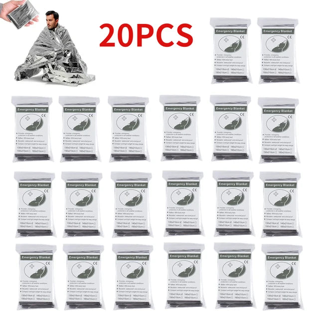 5-30Pc Outdoor Emergency Survival Blanket – Thermal &amp; Waterproof - 20PCS-Silver image