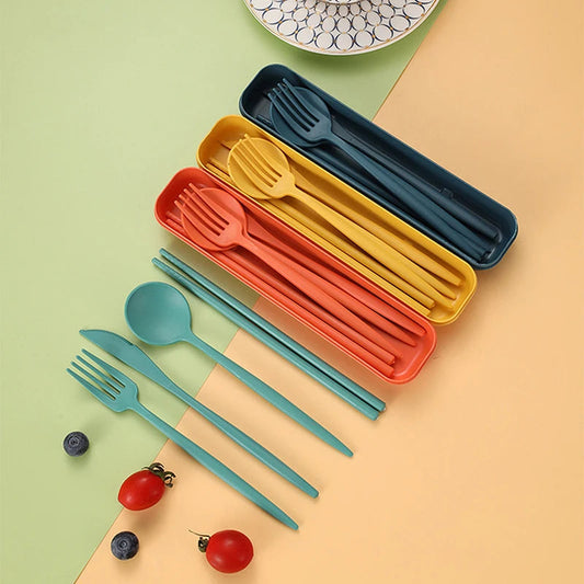 4Pcs Travel Cutlery Sets – Portable Wheat Straw Tableware image 1