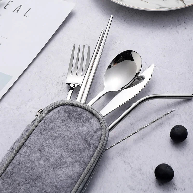 Travel-Friendly Reusable Tableware Set – Portable Stainless Steel Cutlery image 4
