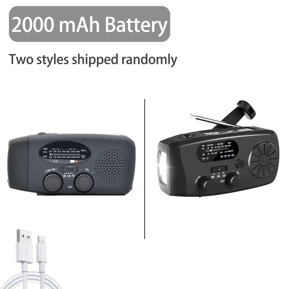 Solar Rechargeable Radio with LED Light – Perfect for Outdoor Adventures - L0637 Black image