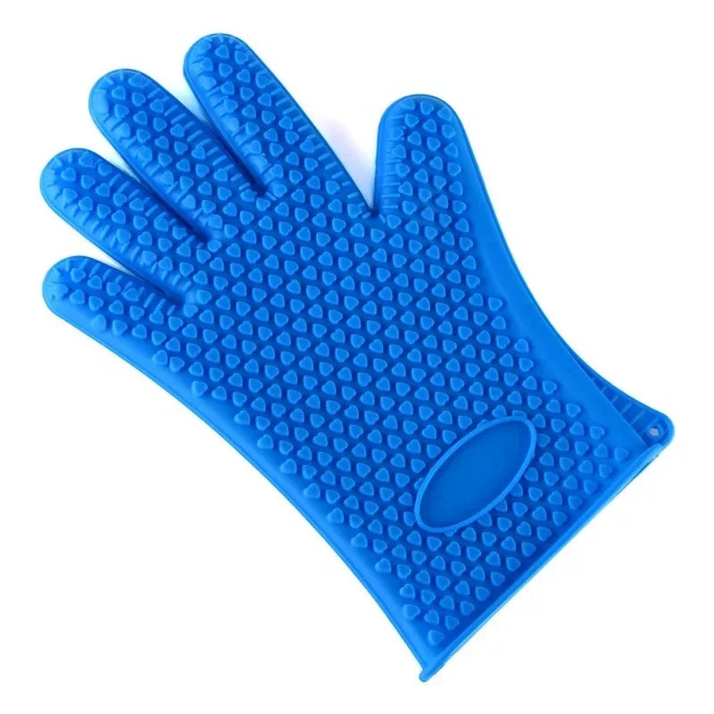 BBQ Silicone Grilling Gloves – Heat Resistant Cooking and Baking Mitts - blue image