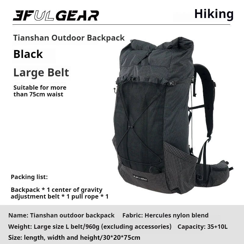 3F UL GEAR TianShan 35+10L Backpack – Ultralight &amp; Durable Outdoor Companion - Black-L image
