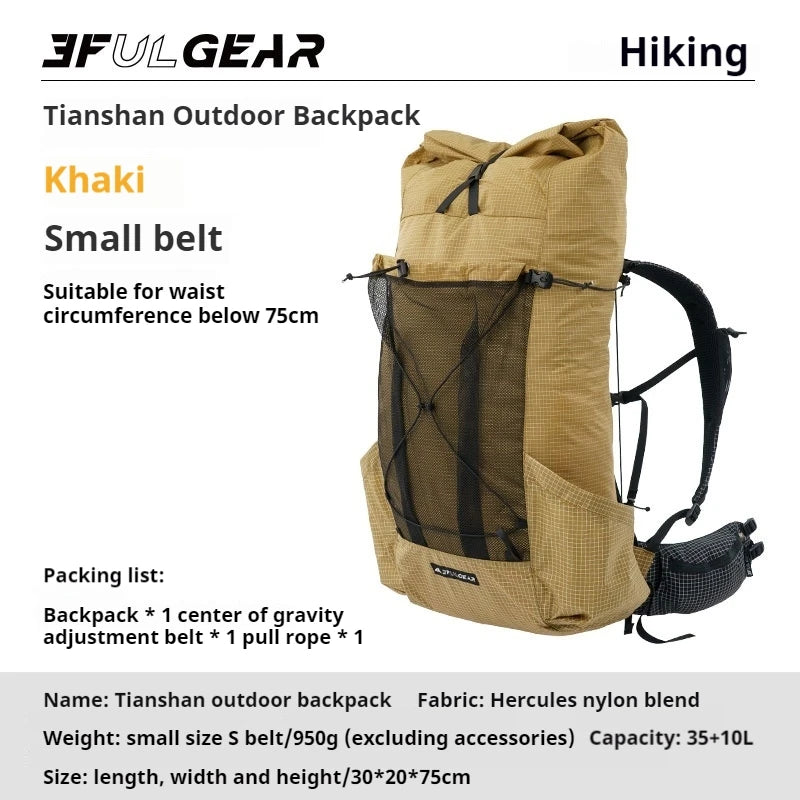 3F UL GEAR TianShan 35+10L Backpack – Ultralight &amp; Durable Outdoor Companion - Khaki-M image