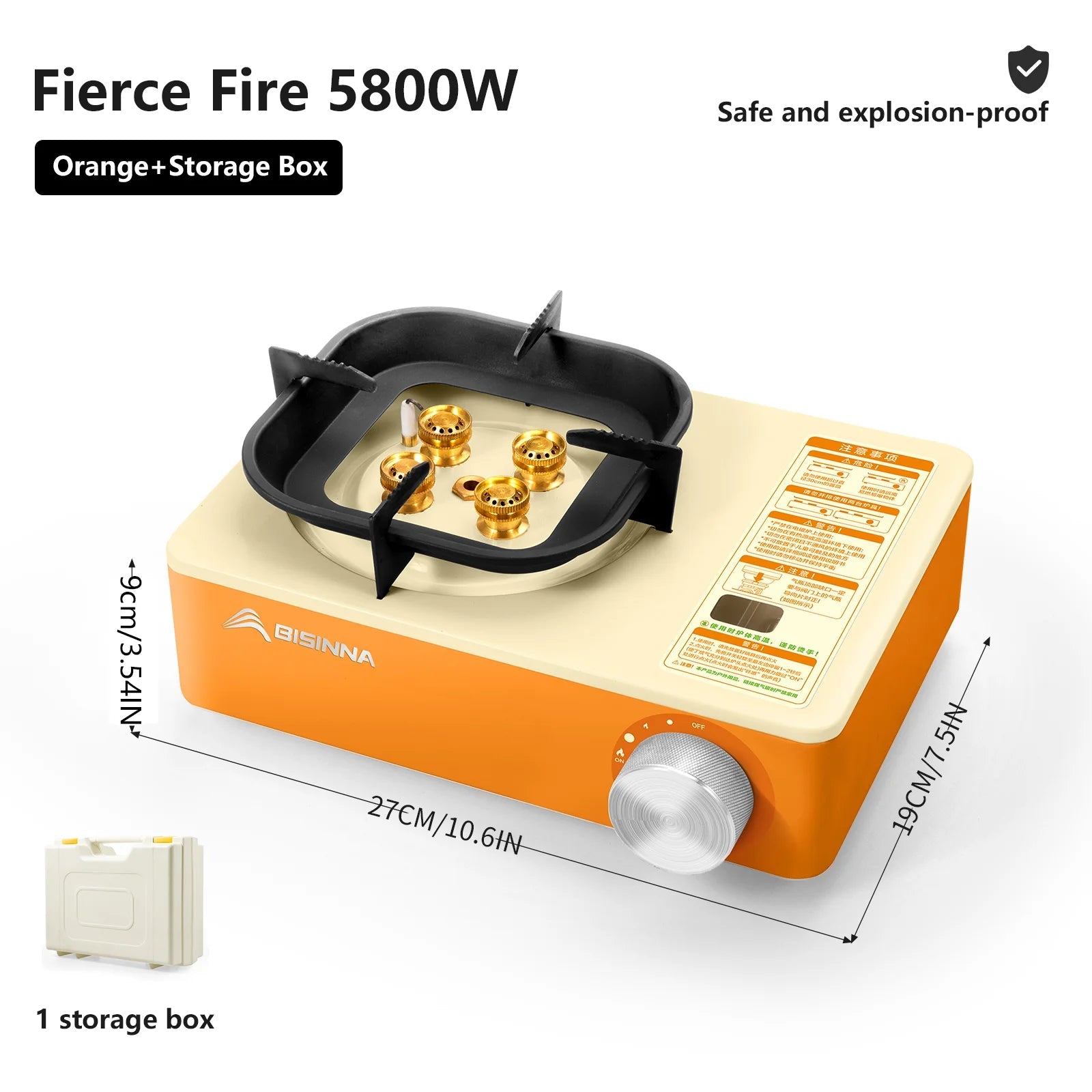 BISINNA Camping Gas Stove – High Firepower Outdoor Portable Burner - Orange image