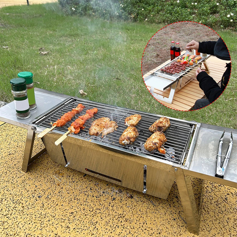 Stainless Steel Folding Barbecue Grill – Portable &amp; Smokeless Outdoor Cooking image 0