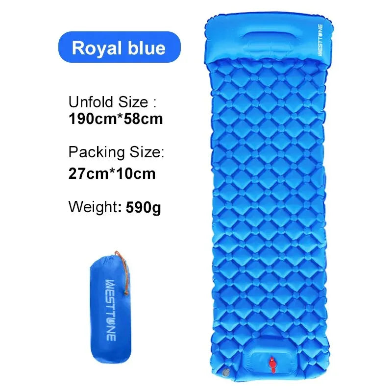 WESTTUNE Ultralight Camping Inflatable Mattress with Built-in Pillow - Royal Blue image