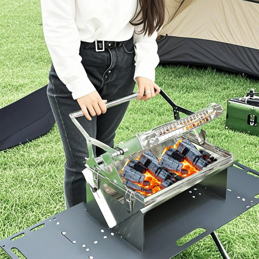 Portable BBQ Grill with 360° Rotating Top Grid for Camping image 1