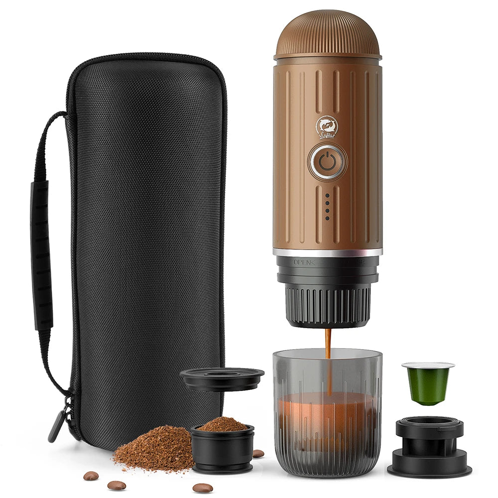 iCafilas 2in1 Espresso Machine – Portable Coffee Maker for Adventures - Brown, EU image