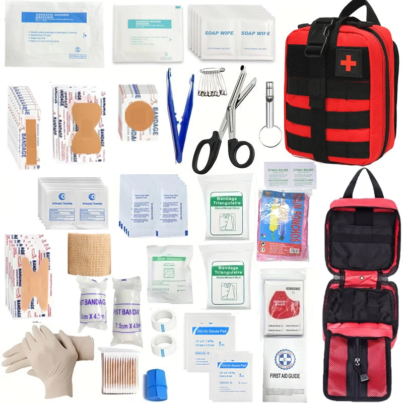 205 pcs Outdoor General Purpose First Aid Kit – Essential for Home and Travel - Red image