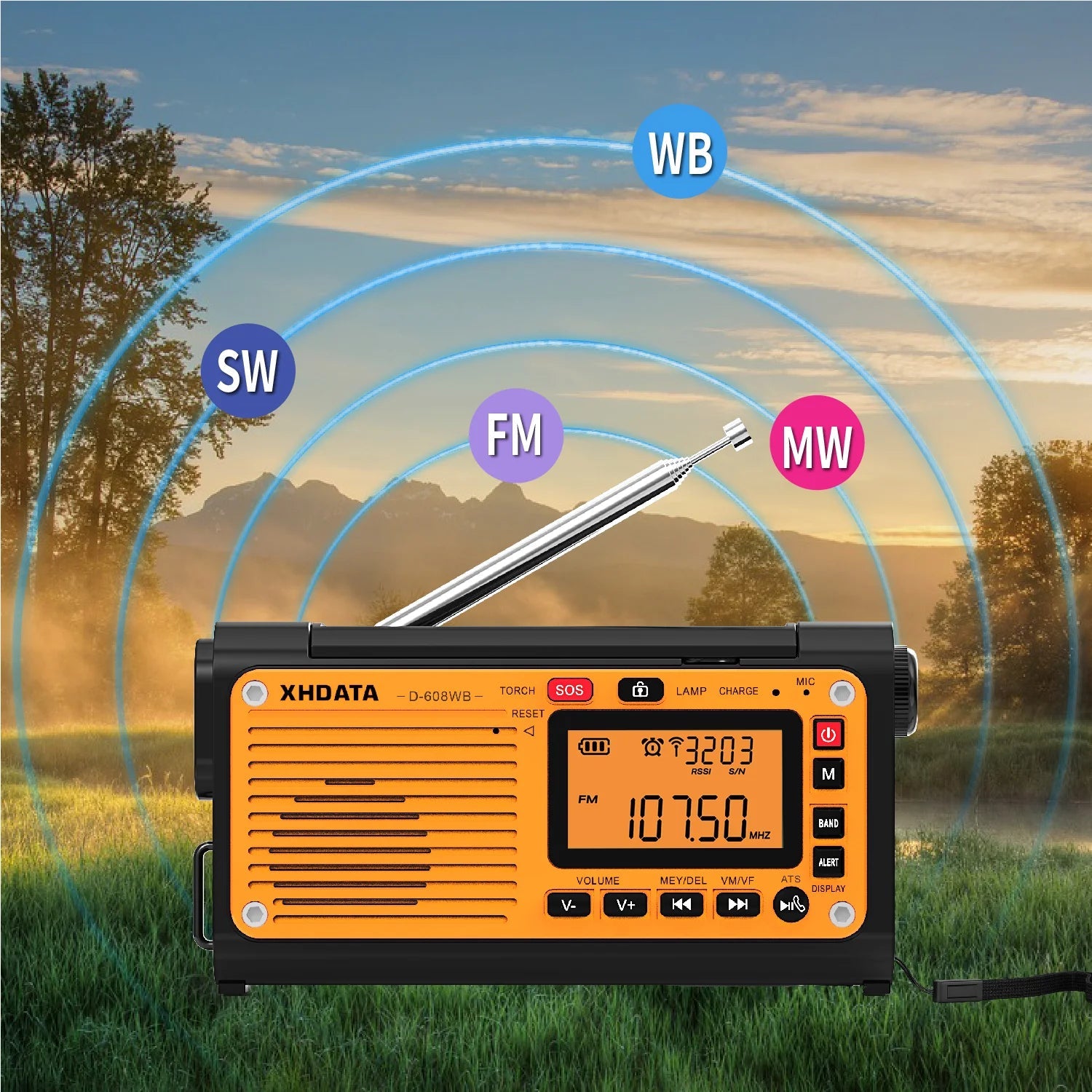XHDATA D-608WB Emergency Crank Weather Radio – Portable Radio with Charger &amp; Bluetooth image 2