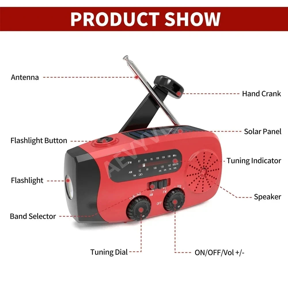 Stay Prepared with the Multifunctional Solar Hand Crank Emergency Radio image 5