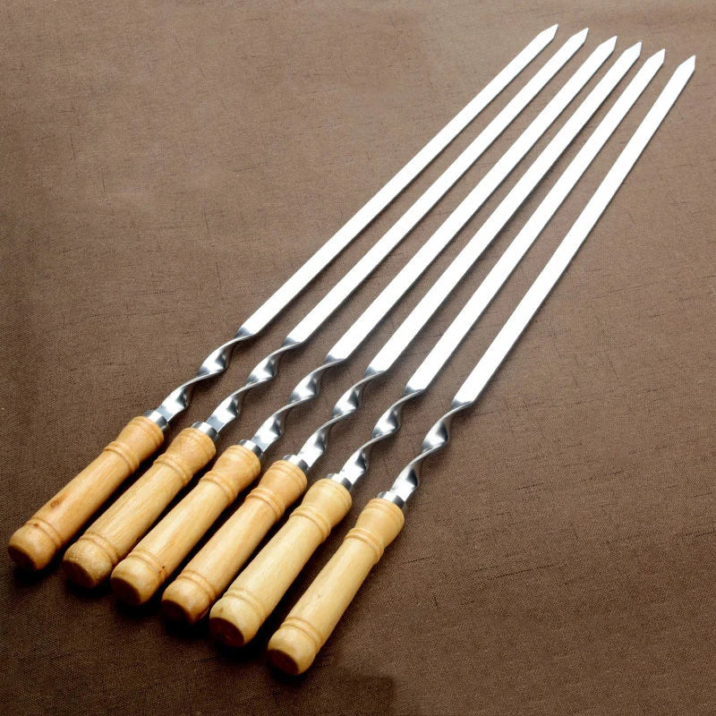 55cm Large Reusable BBQ Skewer – Stainless Steel with Wooden Handle image 2