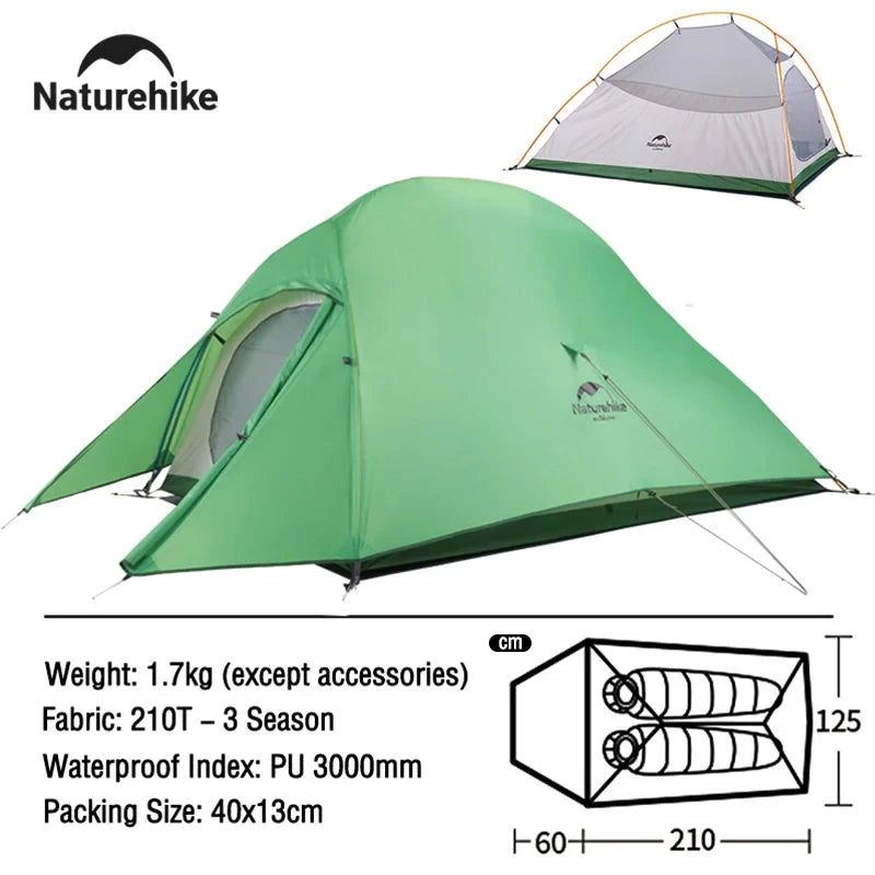 Naturehike Cloud Up 2 Person Camping Tent – Ultralight &amp; Waterproof Shelter - Green-210T image