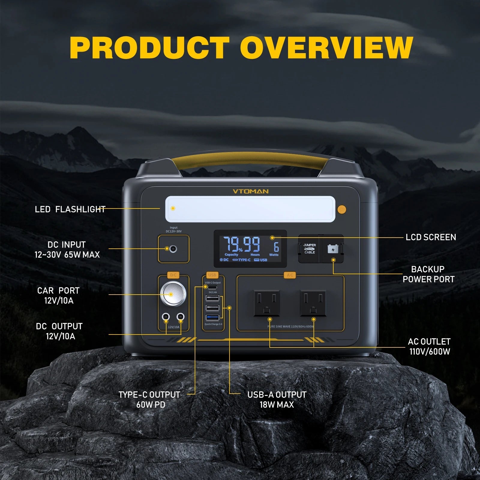 VTOMAN JUMP600X Portable Power Station with 110W Solar Panel – Ultimate Camping Companion image 3