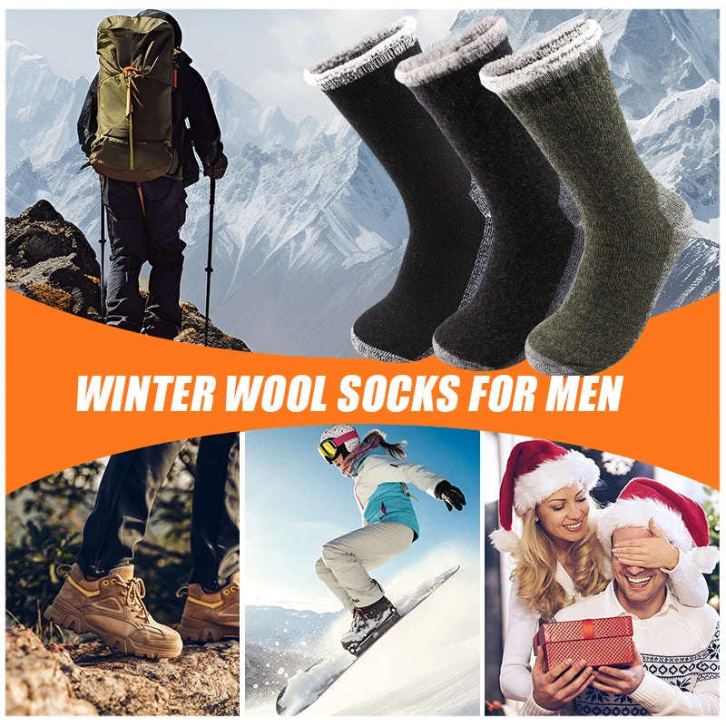 3Pairs Super Thick Merino Wool Socks Male Men Winter Thermal Cashmere Socks Fleece Terry Loop Middle Tube Socks High Quality image 5