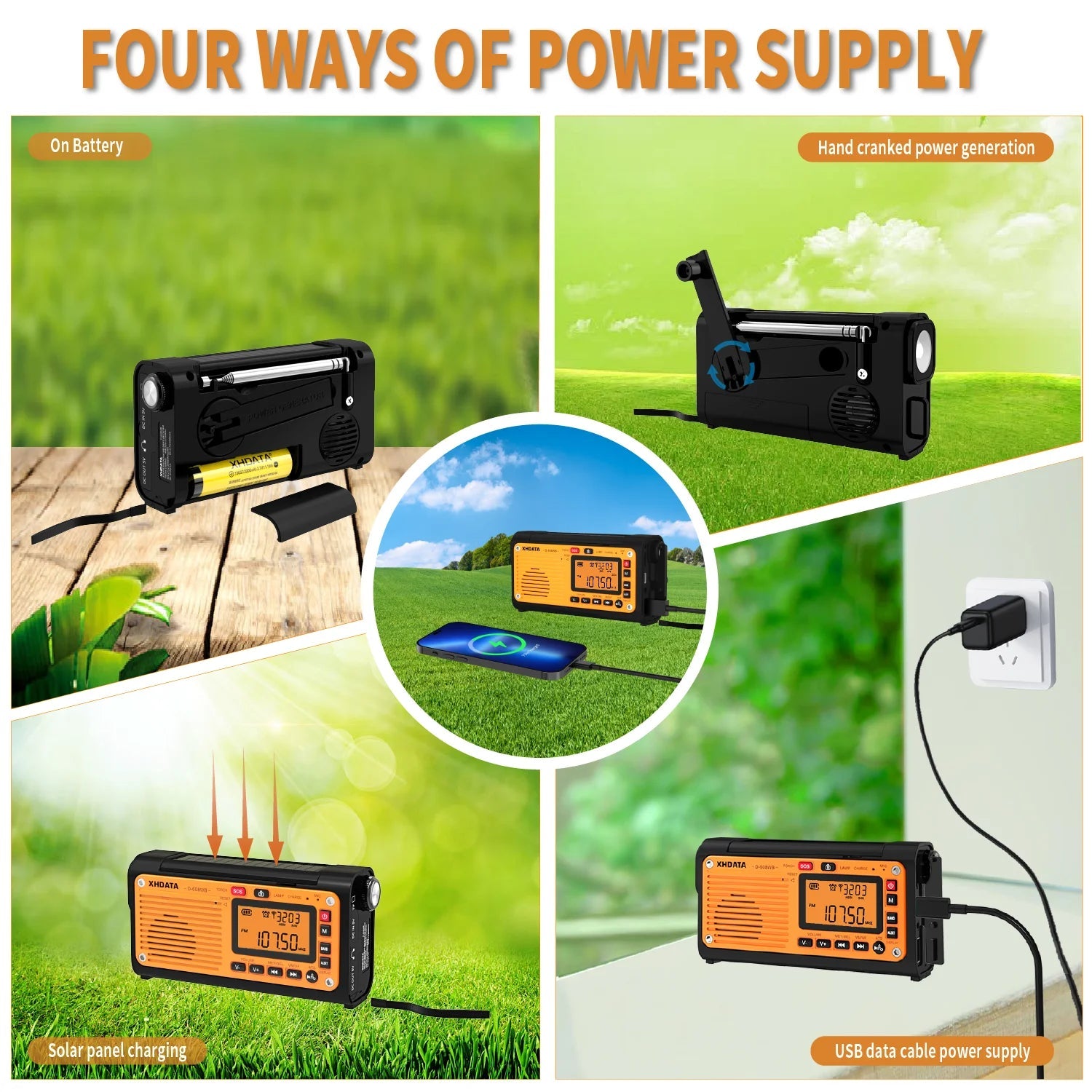 XHDATA D-608WB Emergency Crank Weather Radio – Portable Radio with Charger &amp; Bluetooth image 5