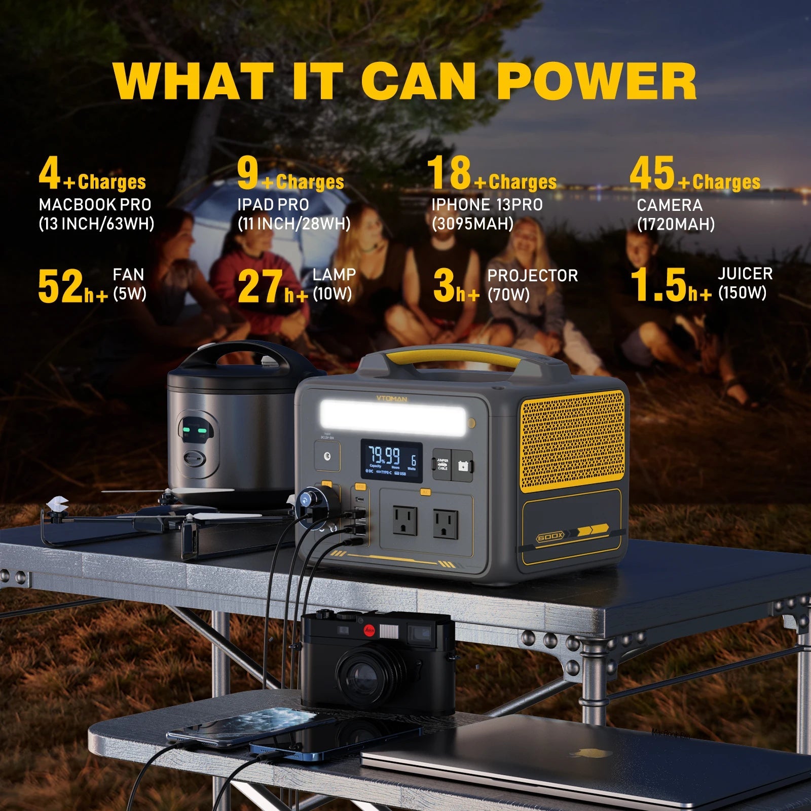 VTOMAN JUMP600X Portable Power Station with 110W Solar Panel – Ultimate Camping Companion image 2