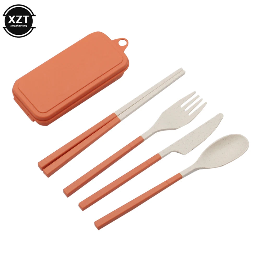Foldable Wheat Straw Cutlery Set – Eco-friendly Travel Dinnerware - Orange image