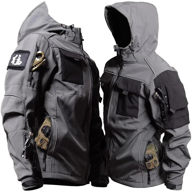 Winter Fleece Jacket for Men – Tactical Motorcycle Coat - grey, XXXL image