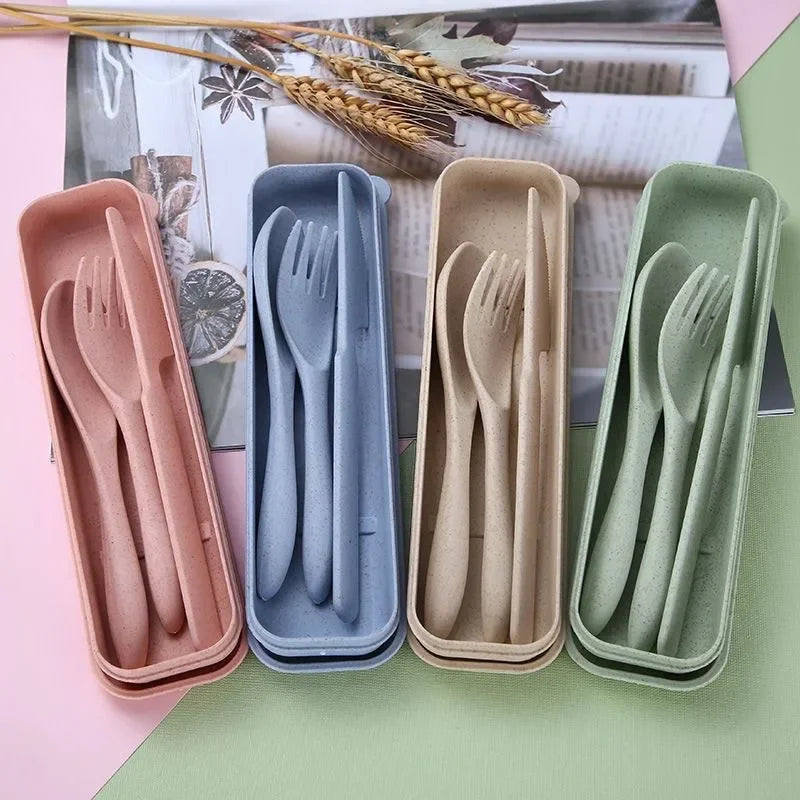 Colorful Wheat Straw Cutlery Set – Eco-Friendly Tableware for Every Occasion image 0