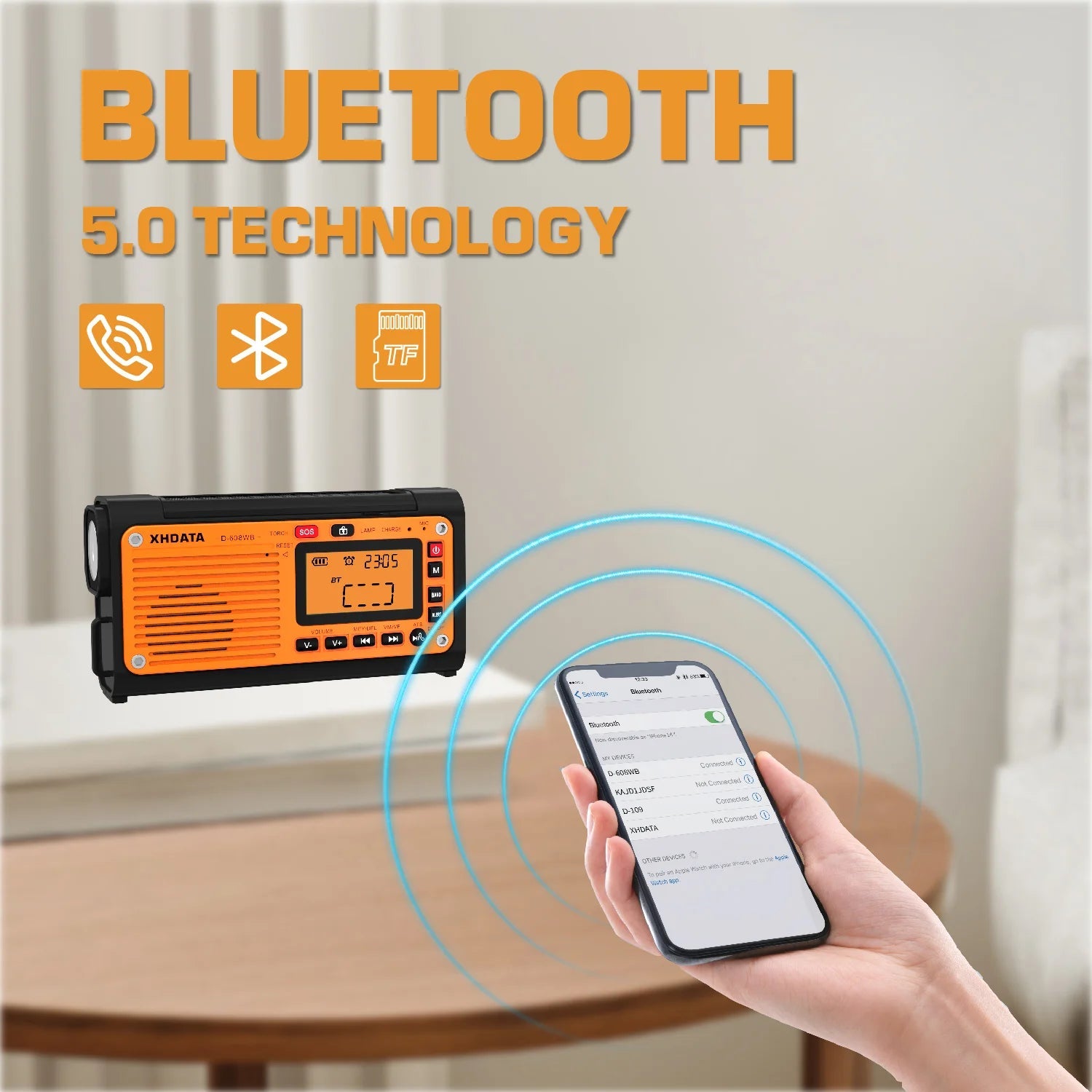 XHDATA D-608WB Emergency Crank Weather Radio – Portable Radio with Charger &amp; Bluetooth image 3
