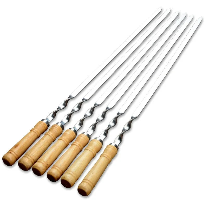 55cm Large Reusable BBQ Skewer – Stainless Steel with Wooden Handle image 6