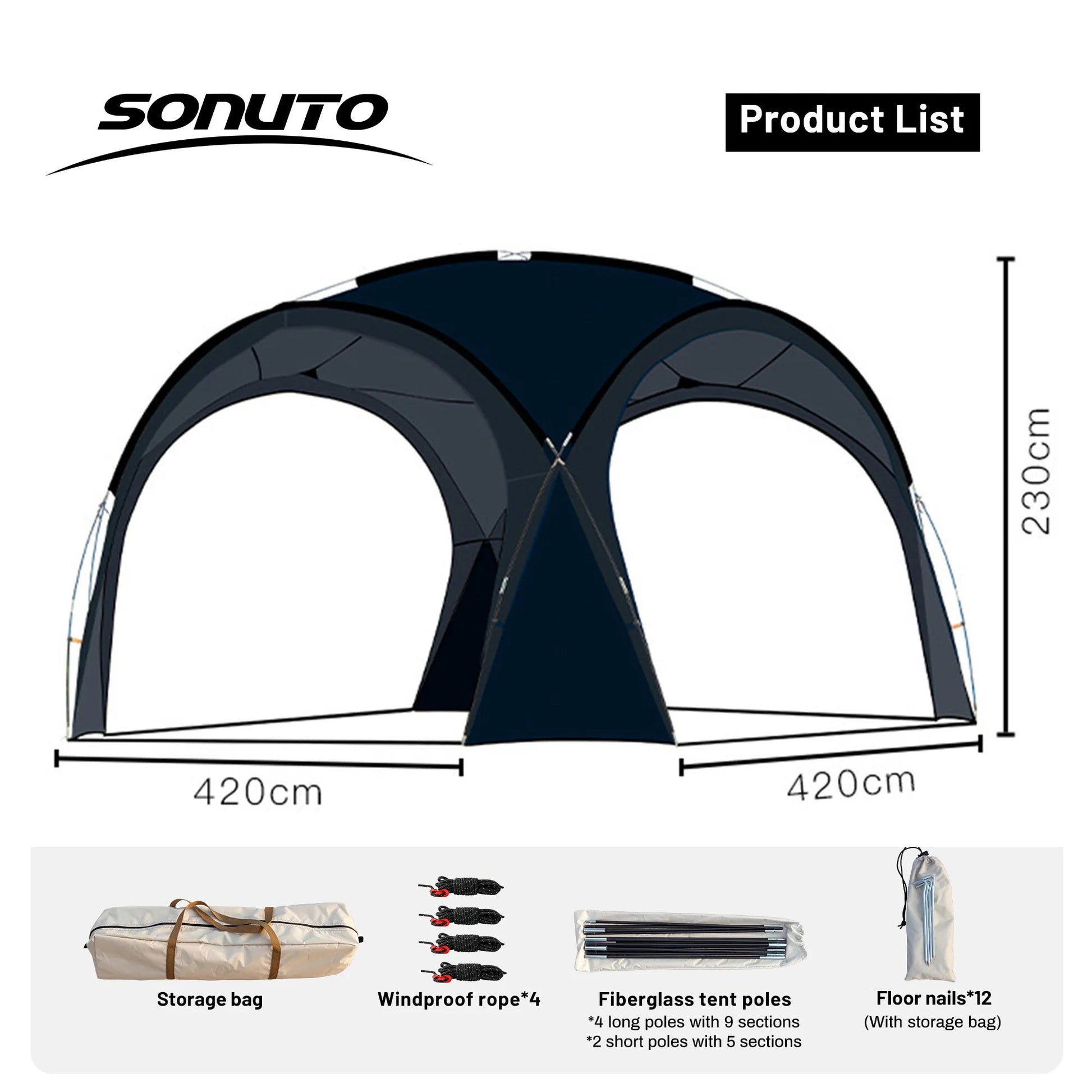Sonuto Dome Canopy Tent – Spacious Outdoor Shelter for All Adventures - Black image