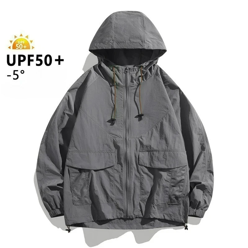 Men’s Thin Summer Waterproof Jacket – Perfect for Outdoor Adventures - JDFS-2350-Grey, (AS) 2XL or (EU) L image