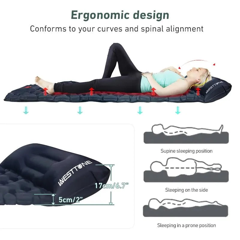 WESTTUNE Ultralight Camping Inflatable Mattress with Built-in Pillow image 1