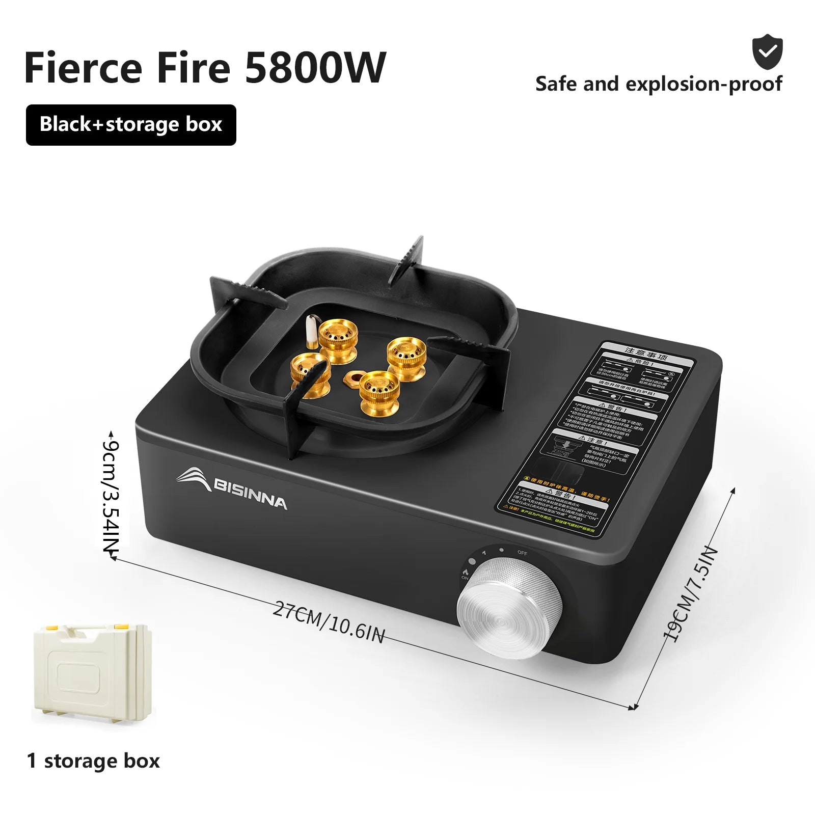 BISINNA Camping Gas Stove – High Firepower Outdoor Portable Burner - Black image