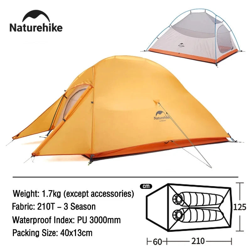 Naturehike Cloud Up 2 Person Tent – Ultralight &amp; Waterproof Camping Shelter - Orange-210T image