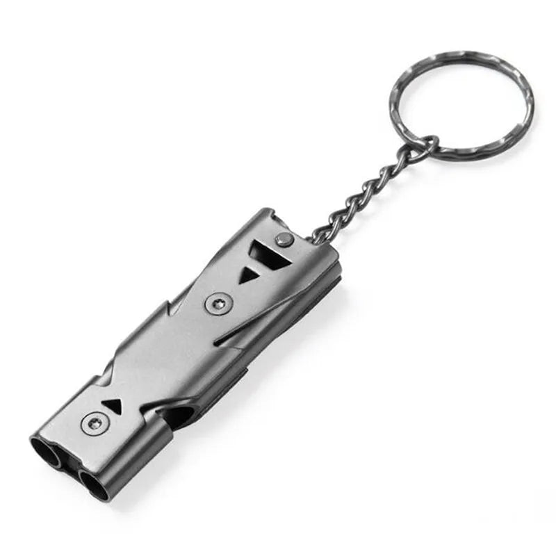 Stainless Steel Double Pipe Emergency Survival Whistle – Portable Keychain Tool image 5