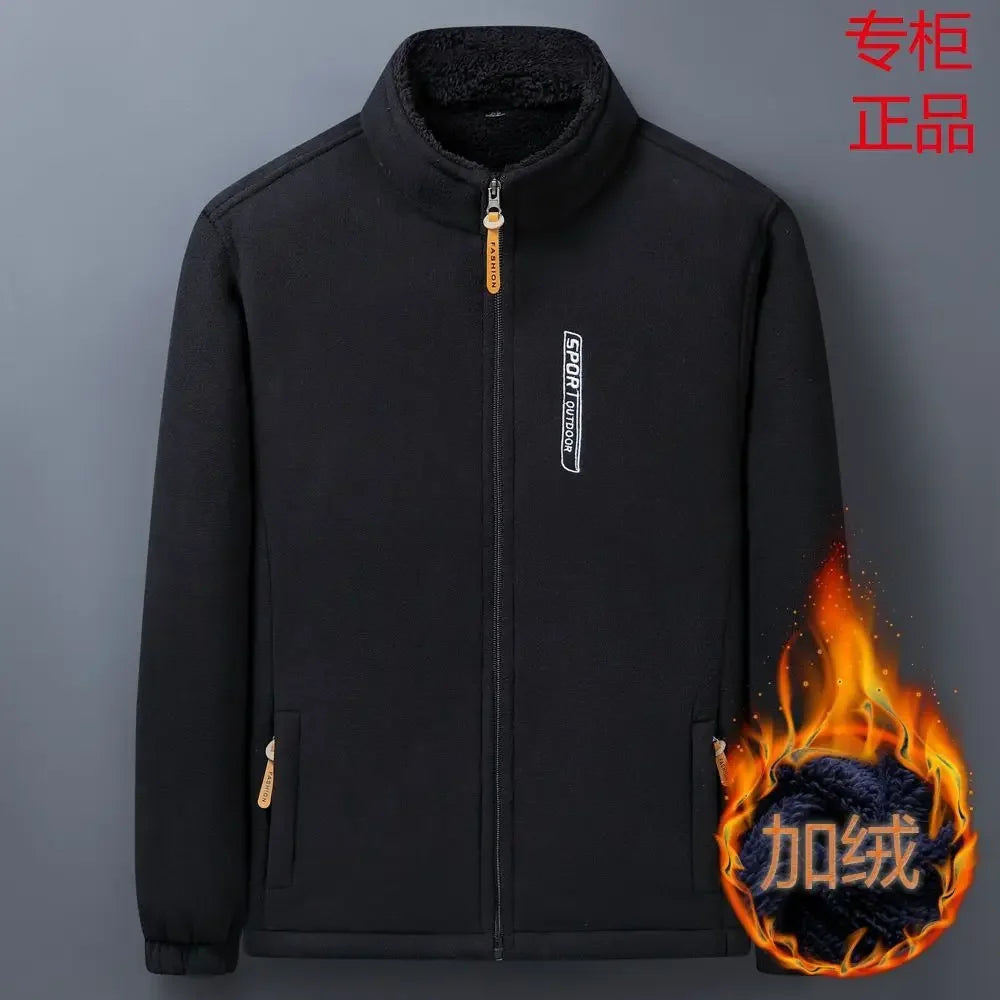 Winter Men Outdoor Fleece Jacket – Cold-Proof &amp; Windproof Casual Coat - Black, 2XL  50-60KG image