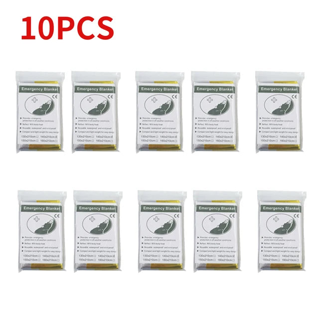 5-30Pc Outdoor Emergency Survival Blanket – Thermal &amp; Waterproof - 10PCS-Gold-Silver image