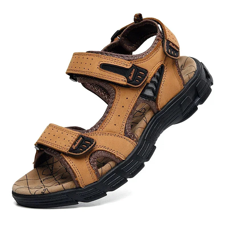 Genuine Leather Men's Sandals – High-Quality Summer Footwear for Leisure &amp; Hiking image 0