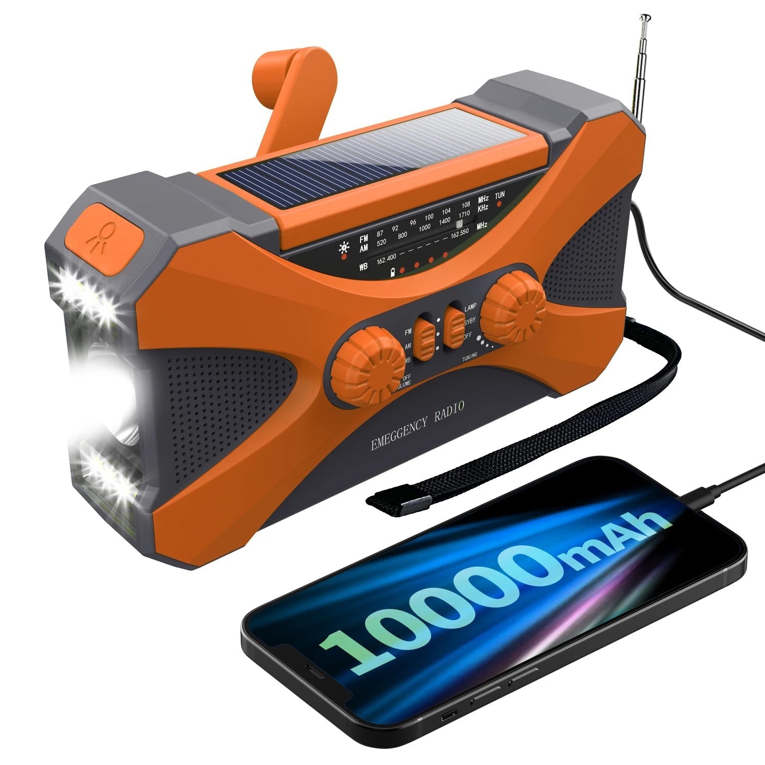 Stay Prepared with the 10000mAh Emergency Radio - Orange image