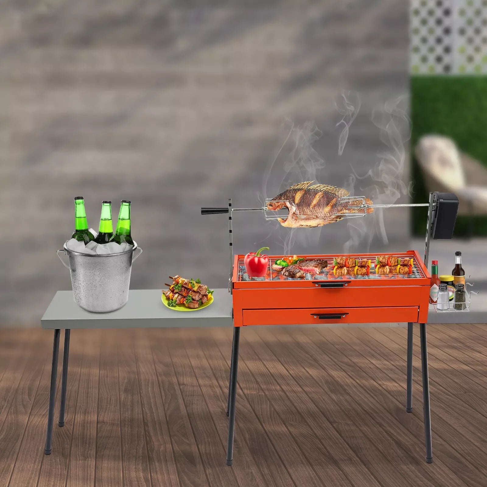 Versatile BBQ Grill with Detachable Side Table for Outdoor Cooking image 5