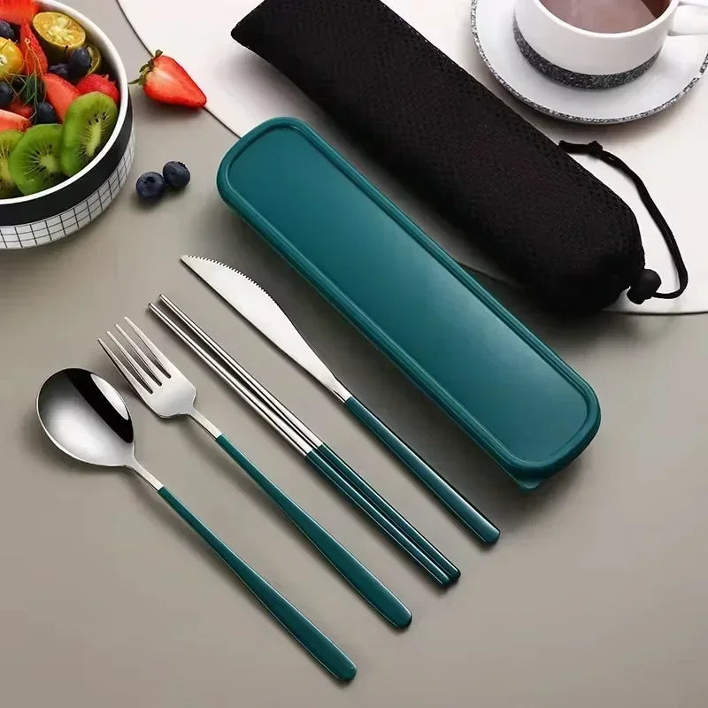 Portable Cutlery Set – 304 Stainless Steel Travel Tableware with Case - Green-S image