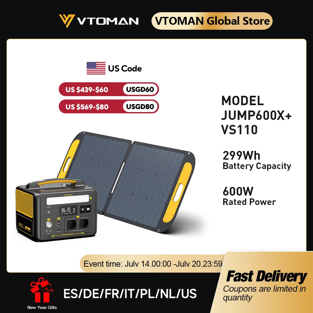 VTOMAN JUMP600X Portable Power Station with 110W Solar Panel – Ultimate Camping Companion image 0