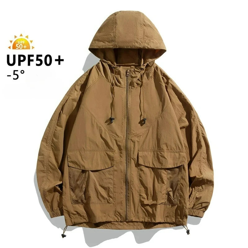 Men’s Thin Summer Waterproof Jacket – Perfect for Outdoor Adventures - JDFS-2350-coffee, (AS) 2XL or (EU) L image