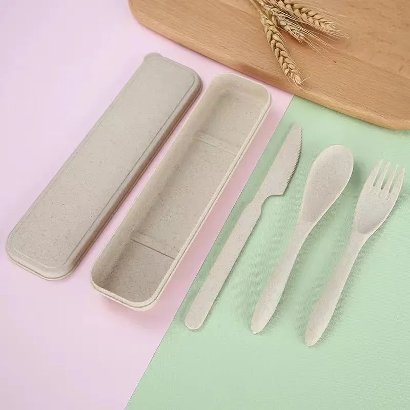 Colorful Wheat Straw Cutlery Set – Eco-Friendly Tableware for Every Occasion - Beige image