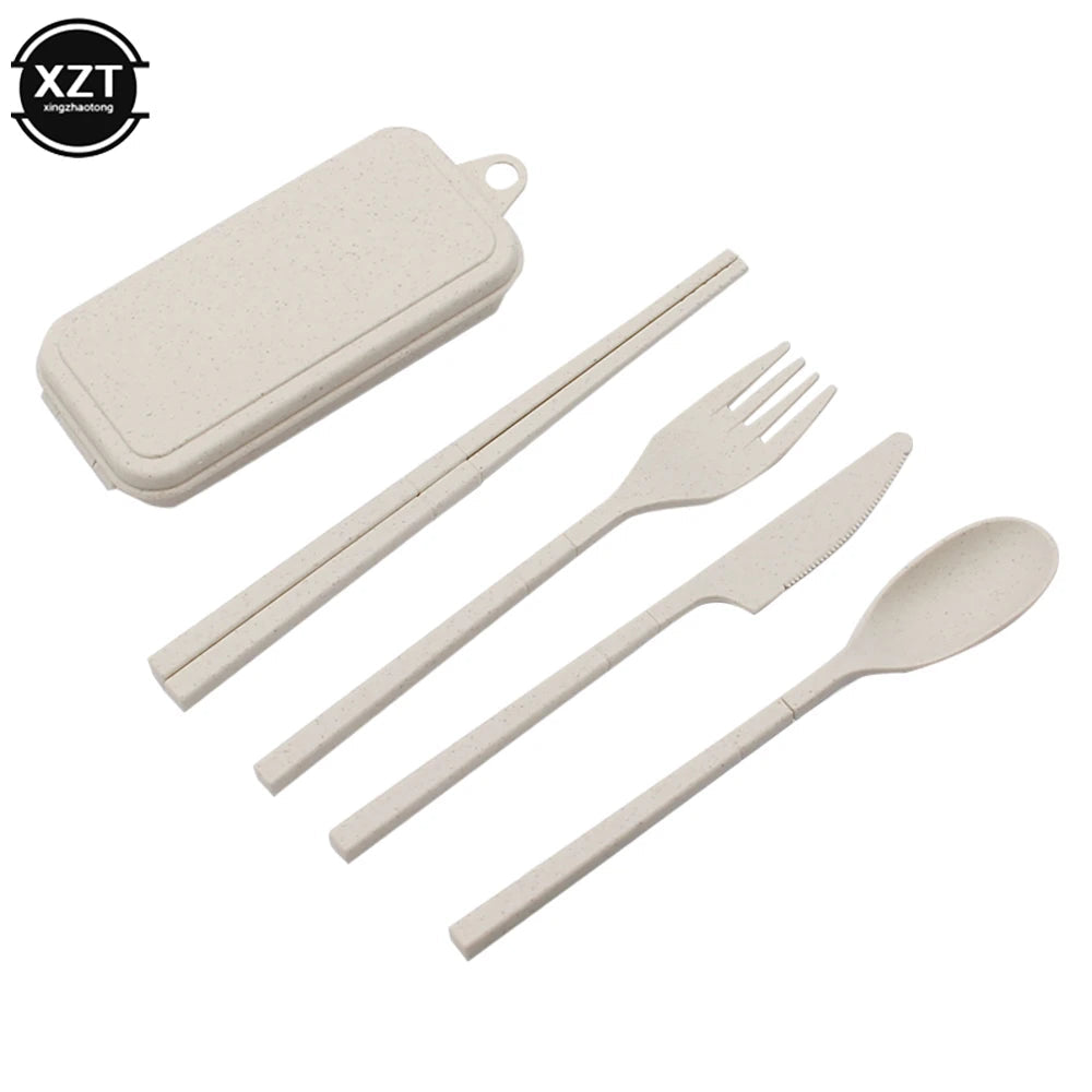Foldable Wheat Straw Cutlery Set – Eco-friendly Travel Dinnerware - Beige image