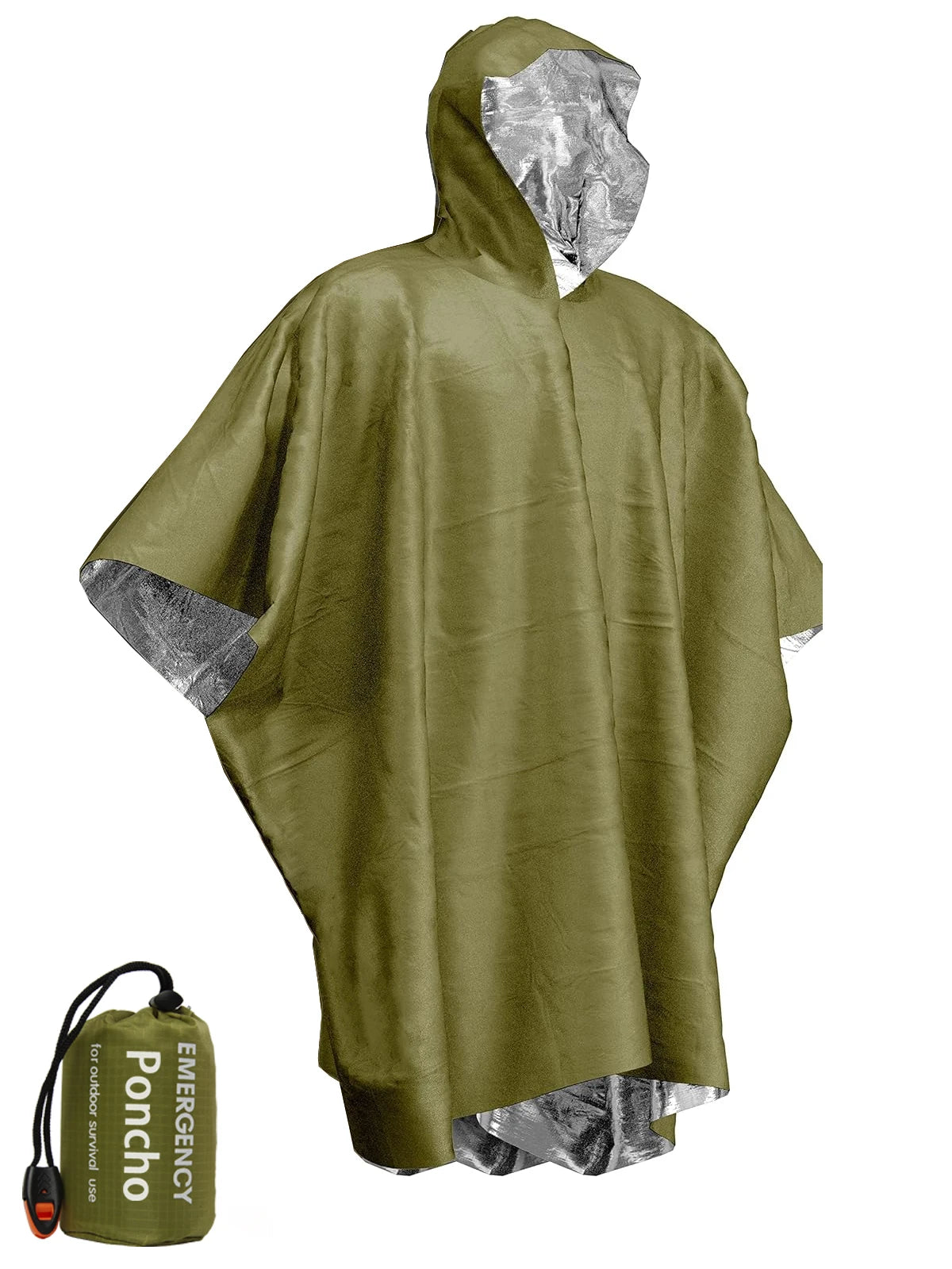 Emergency Rain Poncho Thermal Blanket – Ultimate Outdoor Survival Gear - green Poncho image
