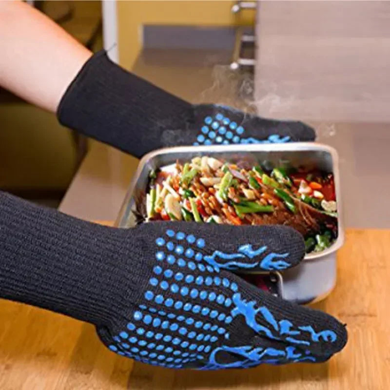 Flame Retardant Non-slip BBQ &amp; Oven Gloves – Extreme Heat Resistance - Blue image