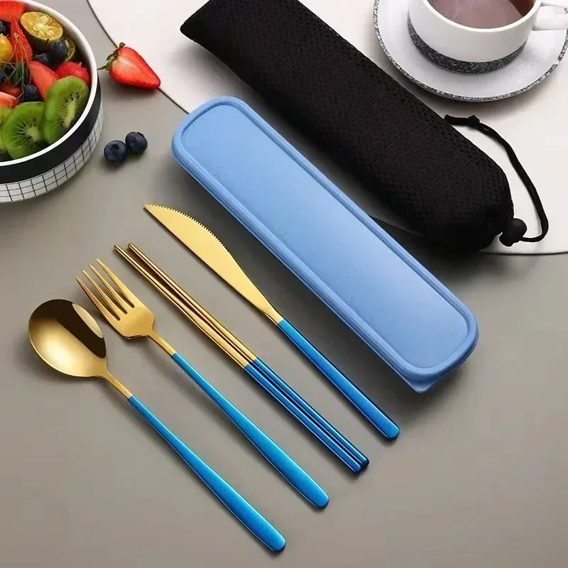 Portable Cutlery Set – 304 Stainless Steel Travel Tableware with Case - Blue-G image