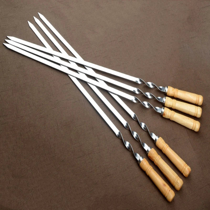 55cm Large Reusable BBQ Skewer – Stainless Steel with Wooden Handle image 1