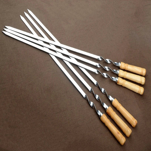 55cm Large Reusable BBQ Skewer – Stainless Steel with Wooden Handle image 1