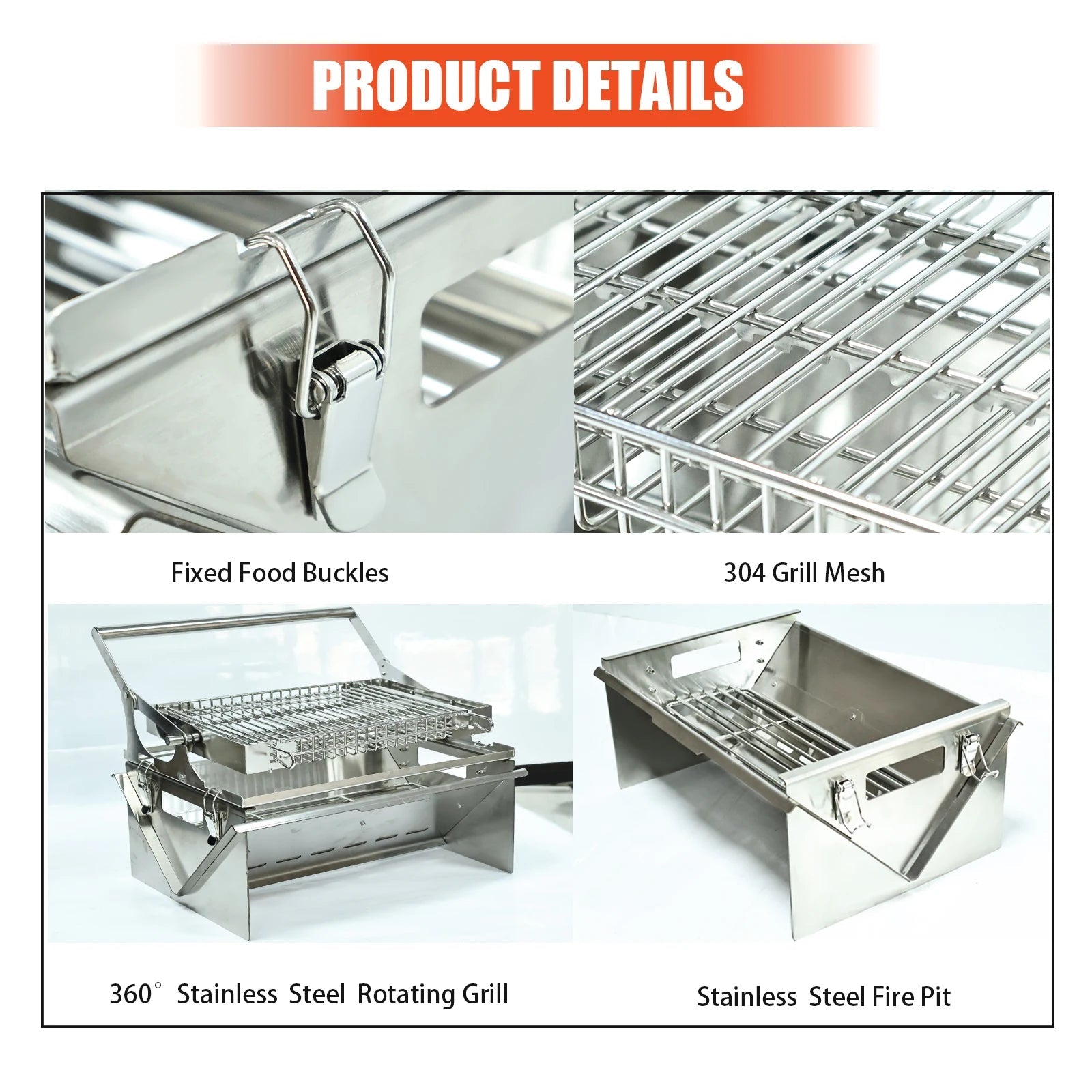 Portable BBQ Grill with 360° Rotating Top Grid for Camping image 5